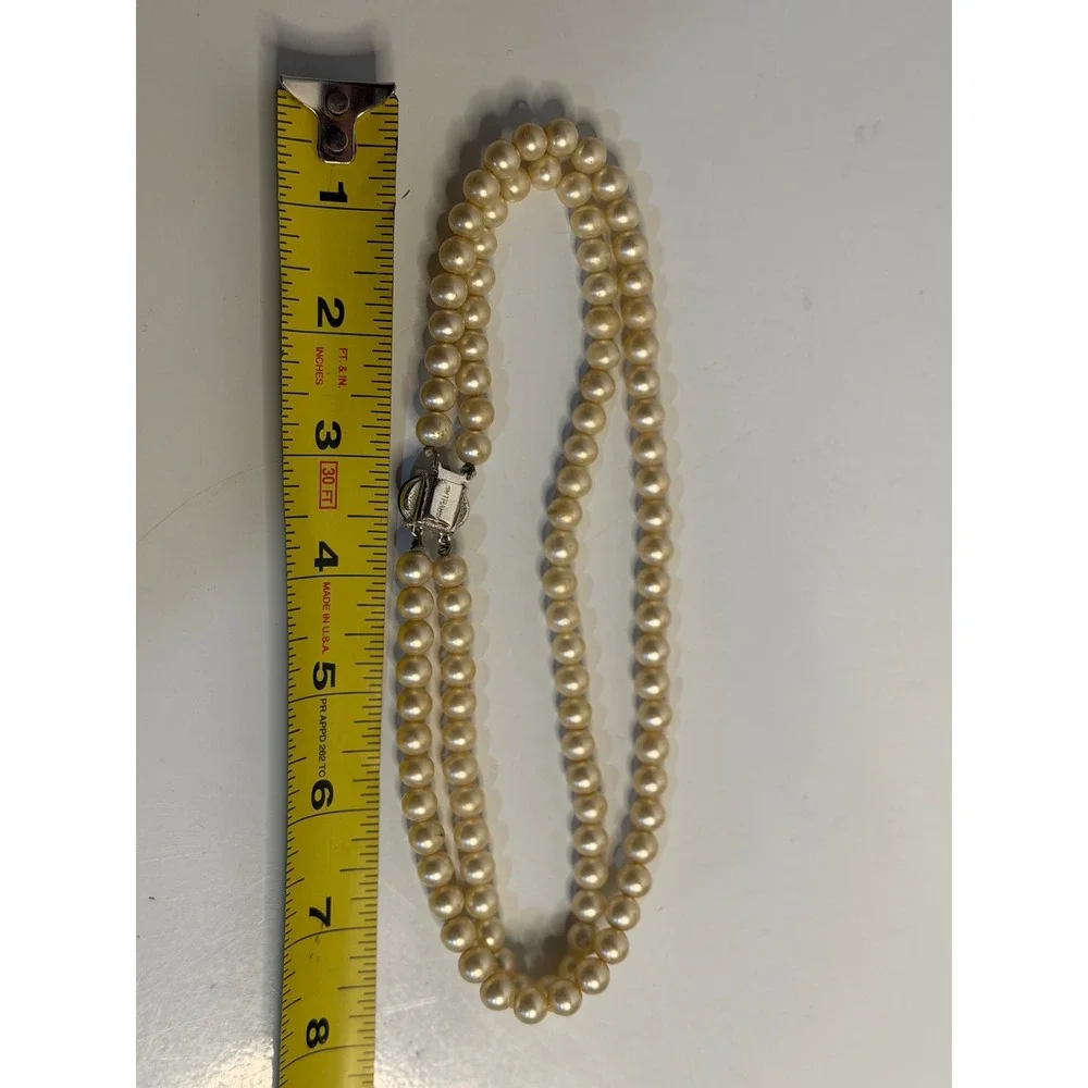 VTG Trifari‎ Faux Pearl Double Strand Necklace Cream Blue Cabochon Clasp Choker